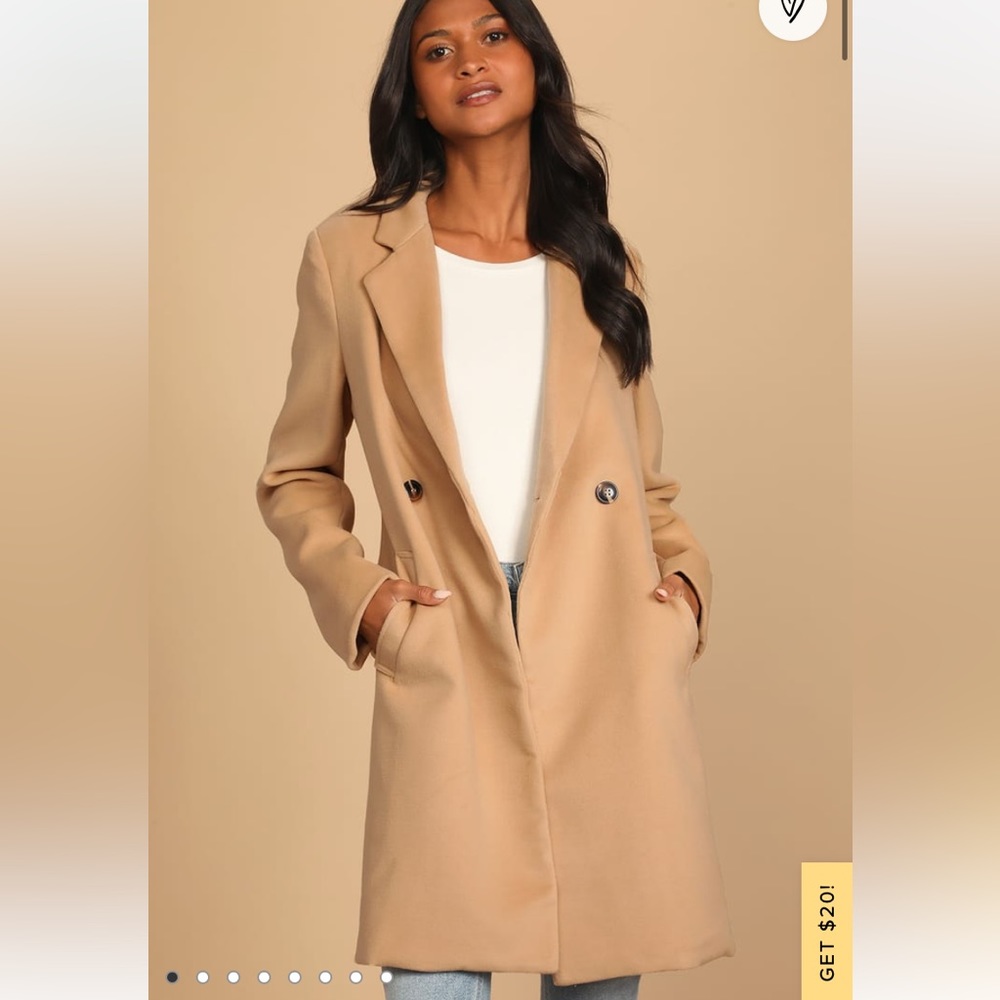 Harriet Long Double-Breasted Tan Coat - Picture 2 of 10